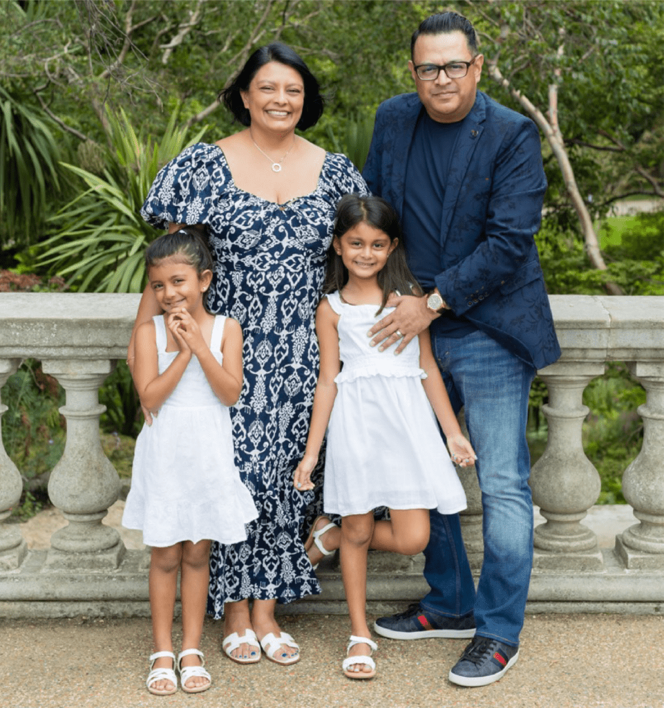 Photo of Sneha and Vik Patel and their daughters, Sofia and Mischa